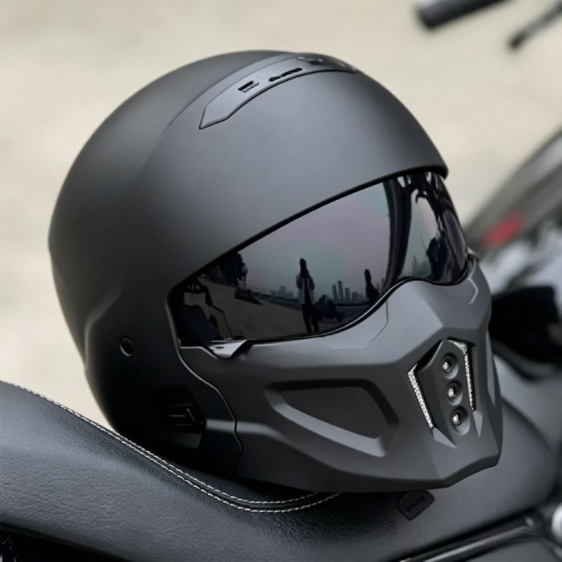 خوذة دراجة نارية متينة سوداء ل - مراجعة Full Face Motorcycle Helmet With Bluetooth وسعره